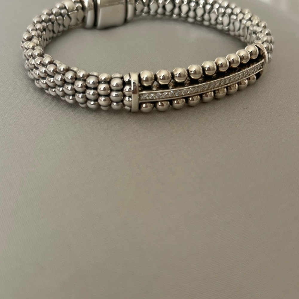 LAGOS Silver Caviar Diamond Bar Bracelet Size M (7.0”) - Picture 3 of 5